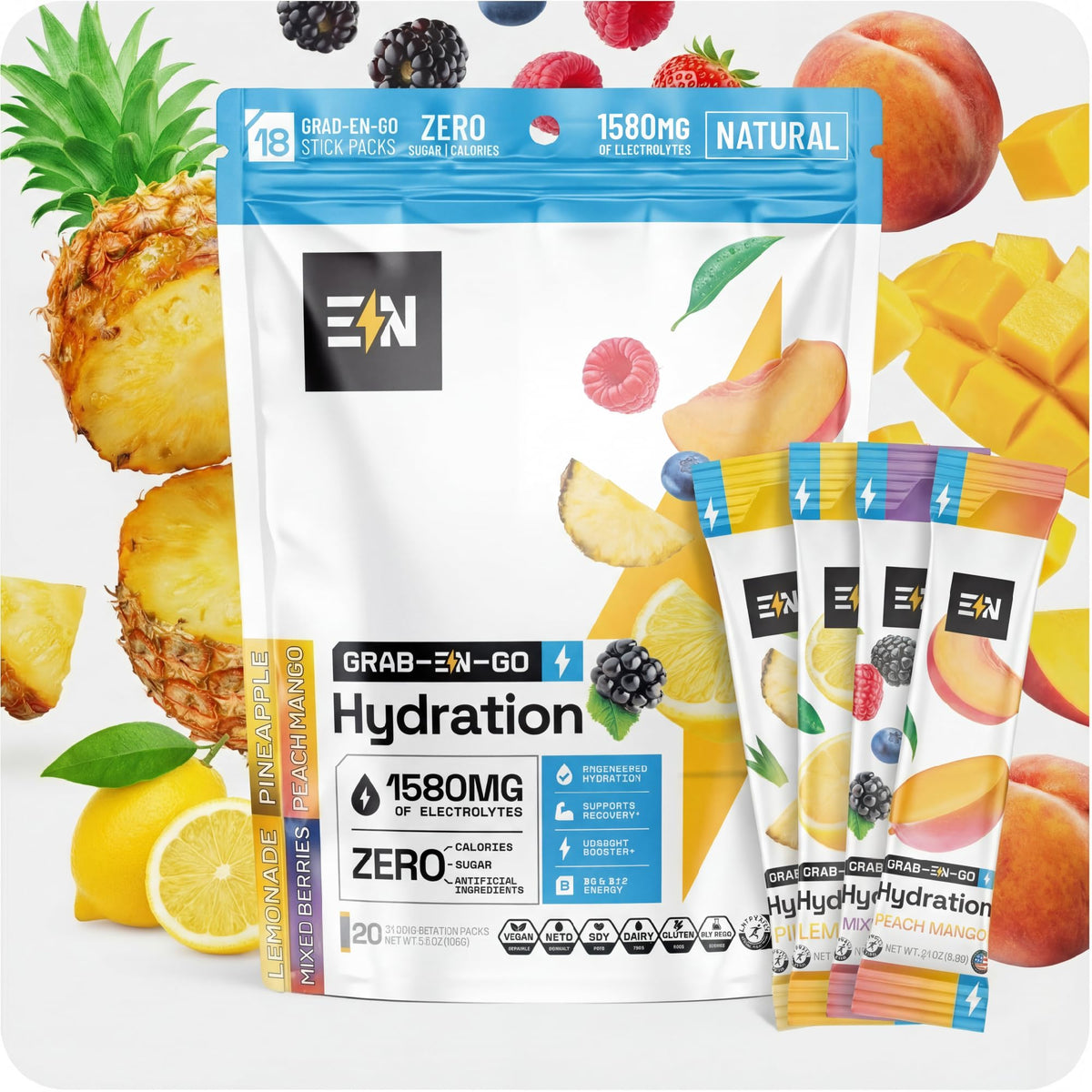Engineered Nutrition electrolyte lemonade packets for workouts and hydration