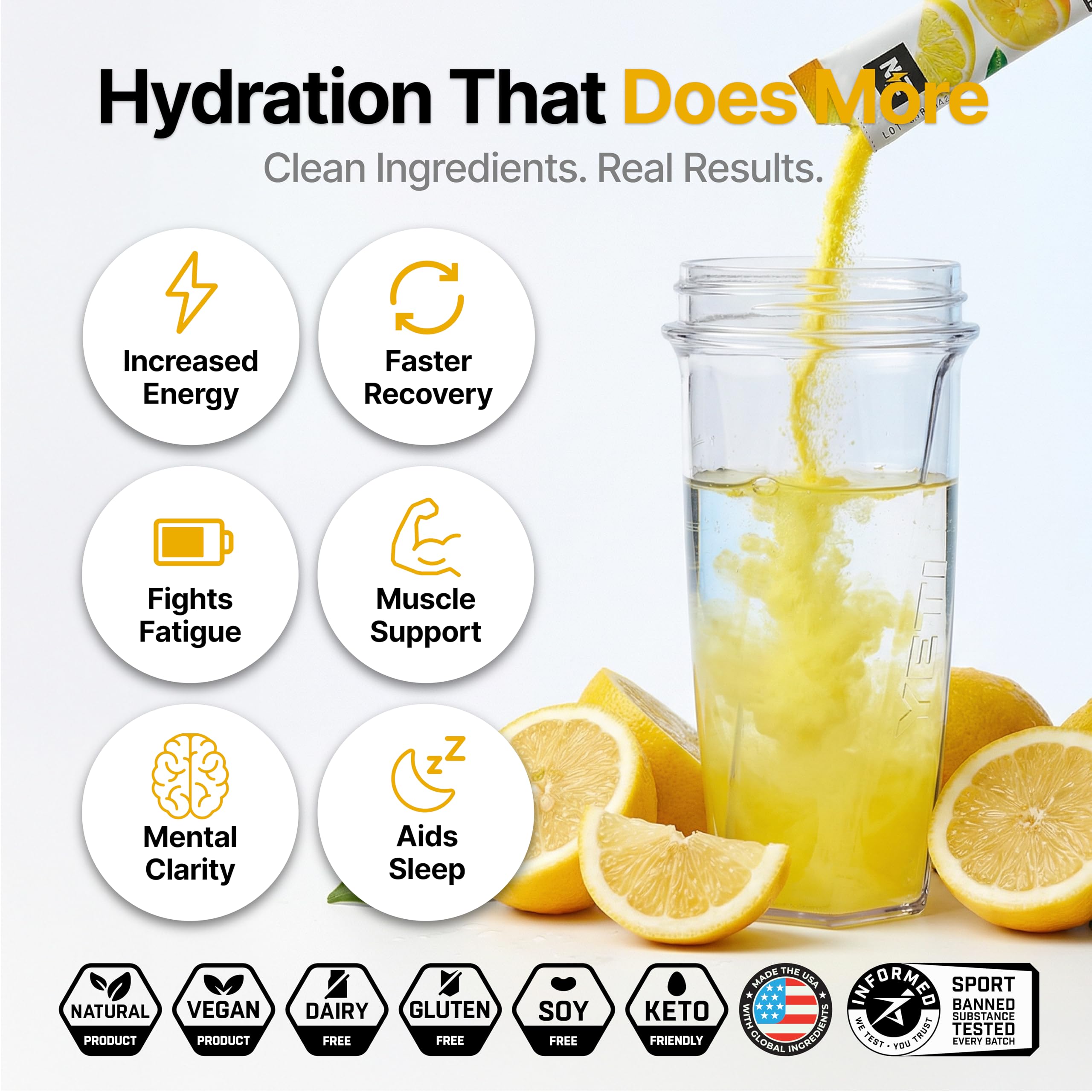 Engineered Nutrition sugar-free electrolyte packets front view in packaging for on-the-go hydration
