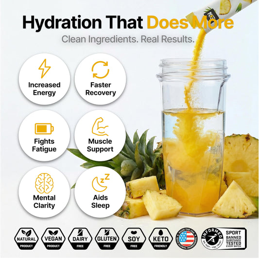 Engineered Nutrition pineapple electrolyte packets single-serving pack for convenient on-the-go hydration