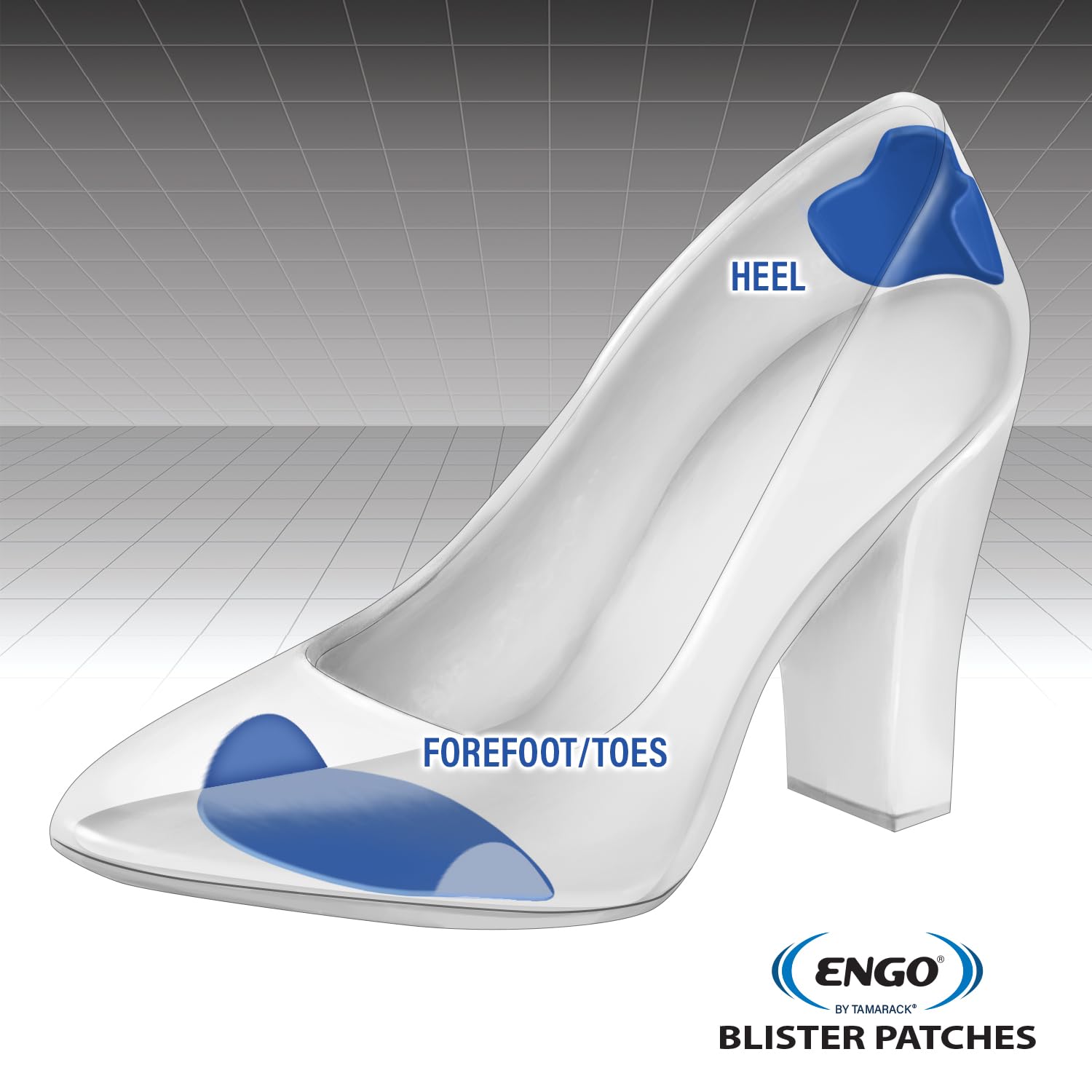 ENGO patches provide blister protection by reducing friction at shoe surfaces.