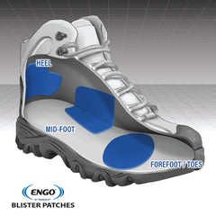 ENGO patches illustrate compatibility with various footwear types.