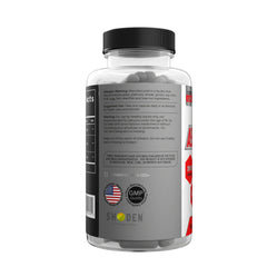 Enhanced Ashwagandha capsules packaging stand highlights vegan, clean-label formula.