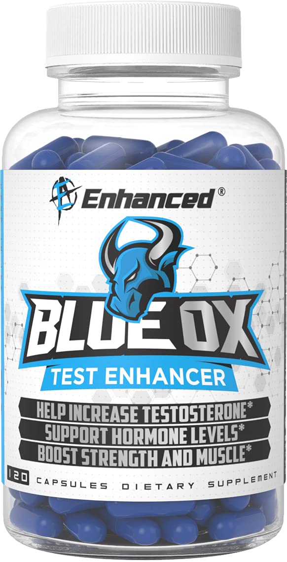 Enhanced Blue Ox bottle front view showing natural testosterone support for men