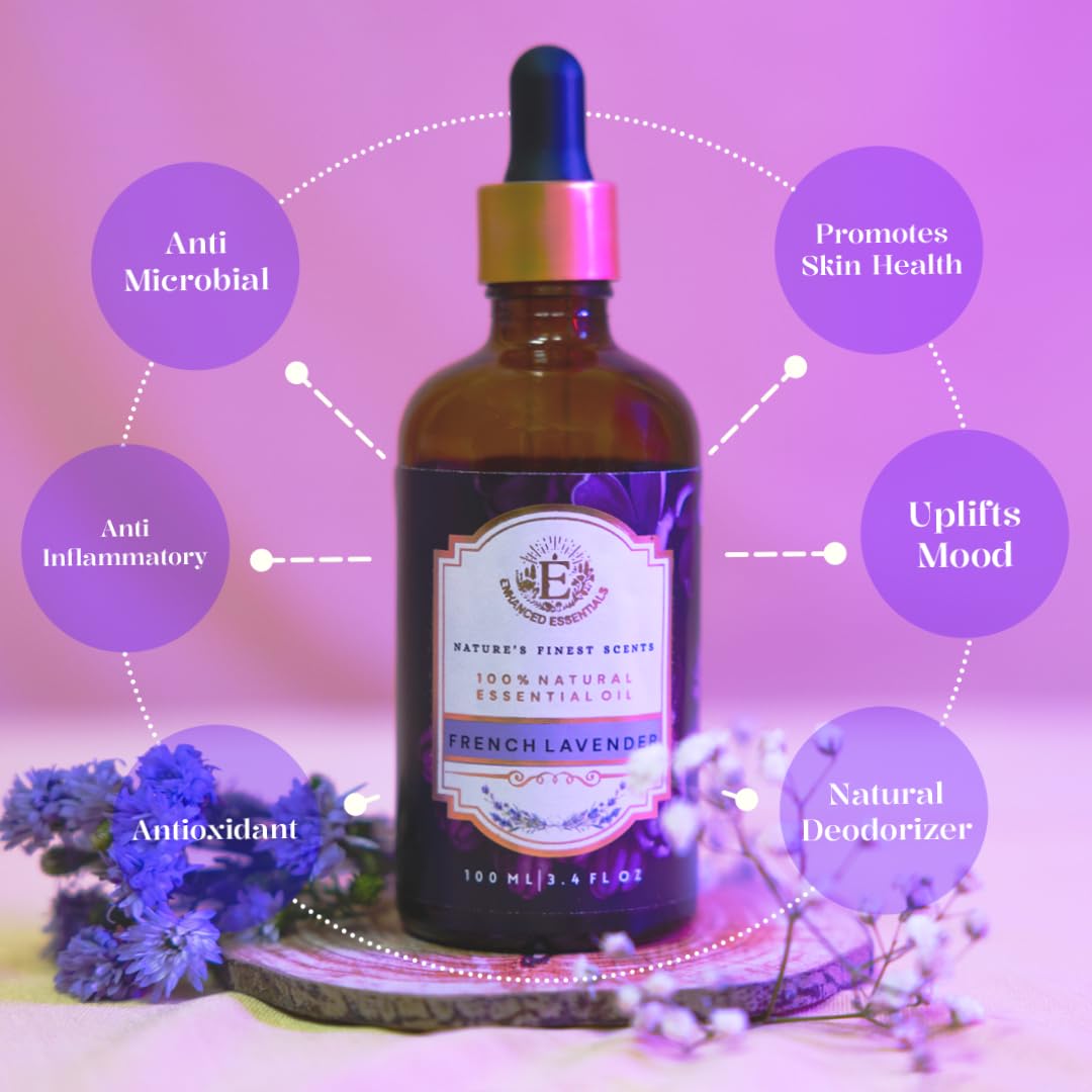 Enhanced Essentials lavender diffuser scene for a calming, tranquil home atmosphere.