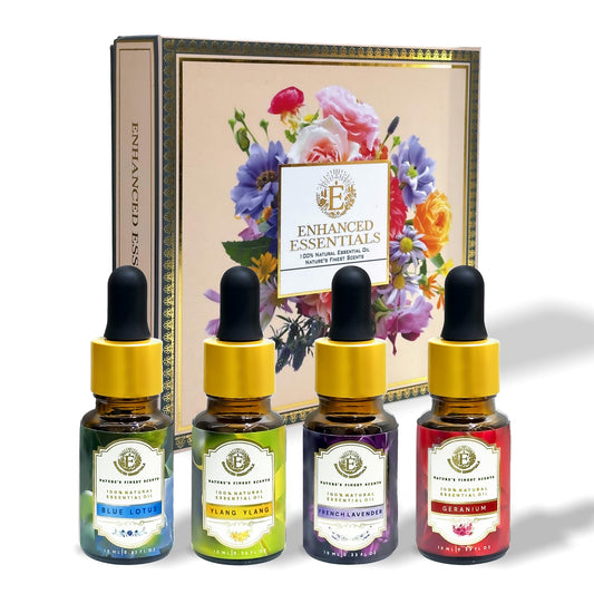 Enhanced Essentials Floral Serenity box ready for gifting with four premium oils