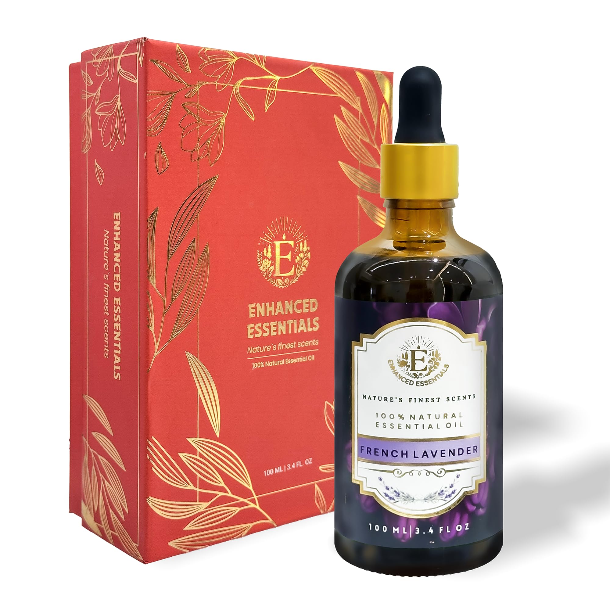 Enhanced Essentials lavender oil bottle for diffusing and skincare routines.