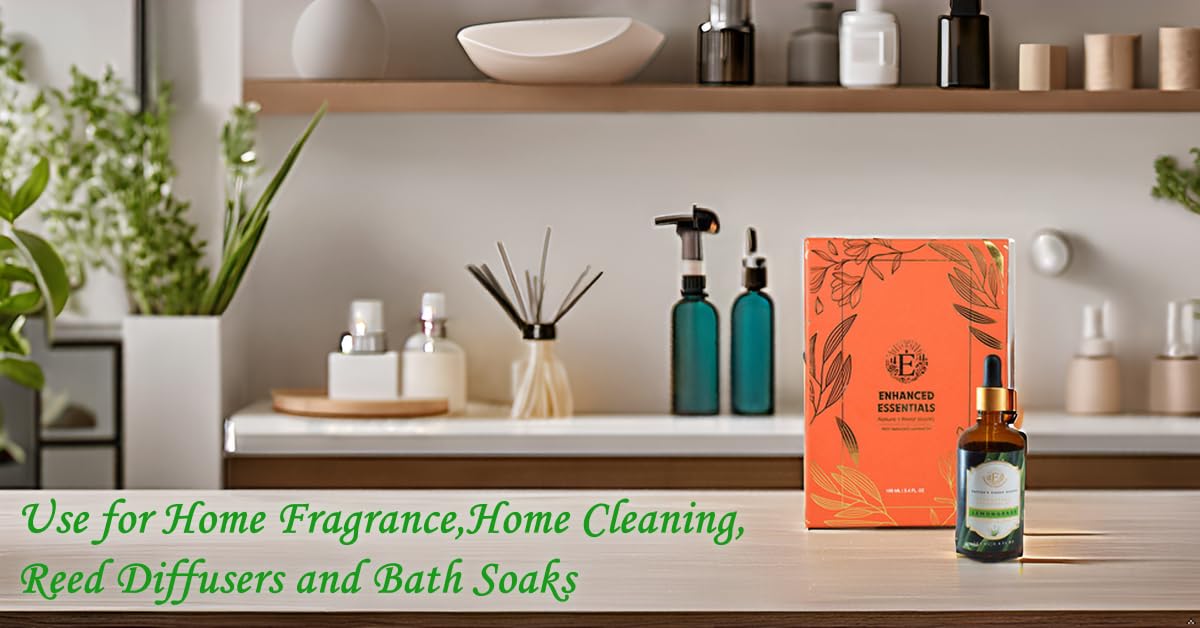 Amber glass bottle protects potency during storage for Enhanced Essentials Lemongrass oil.