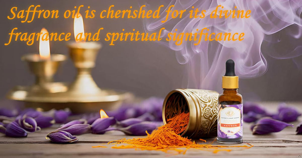 Enhanced Essentials Saffron Essential Oil in a diffuser, releasing warm exotic aroma.