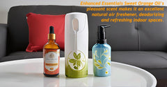 Close up of Enhanced Essentials Sweet Orange Oil label highlighting purity