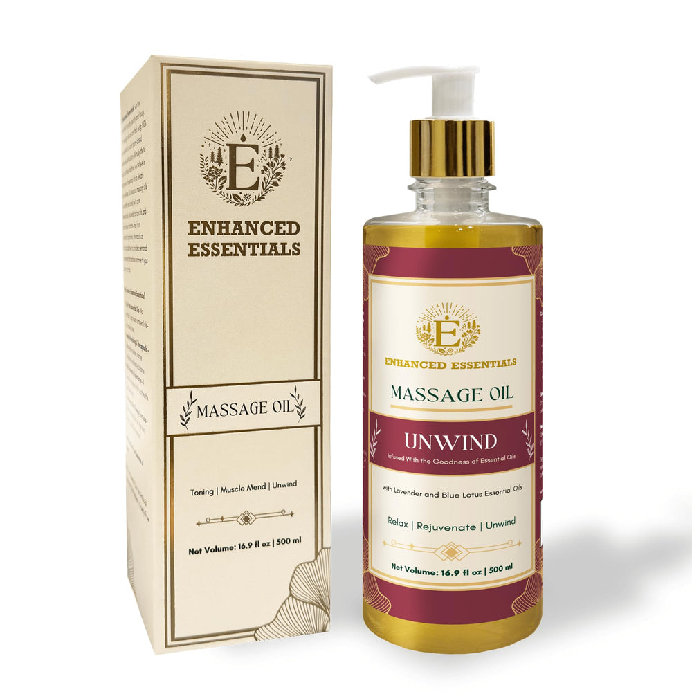 Enhanced Essentials Unwind hands massaging oil into skin after bath