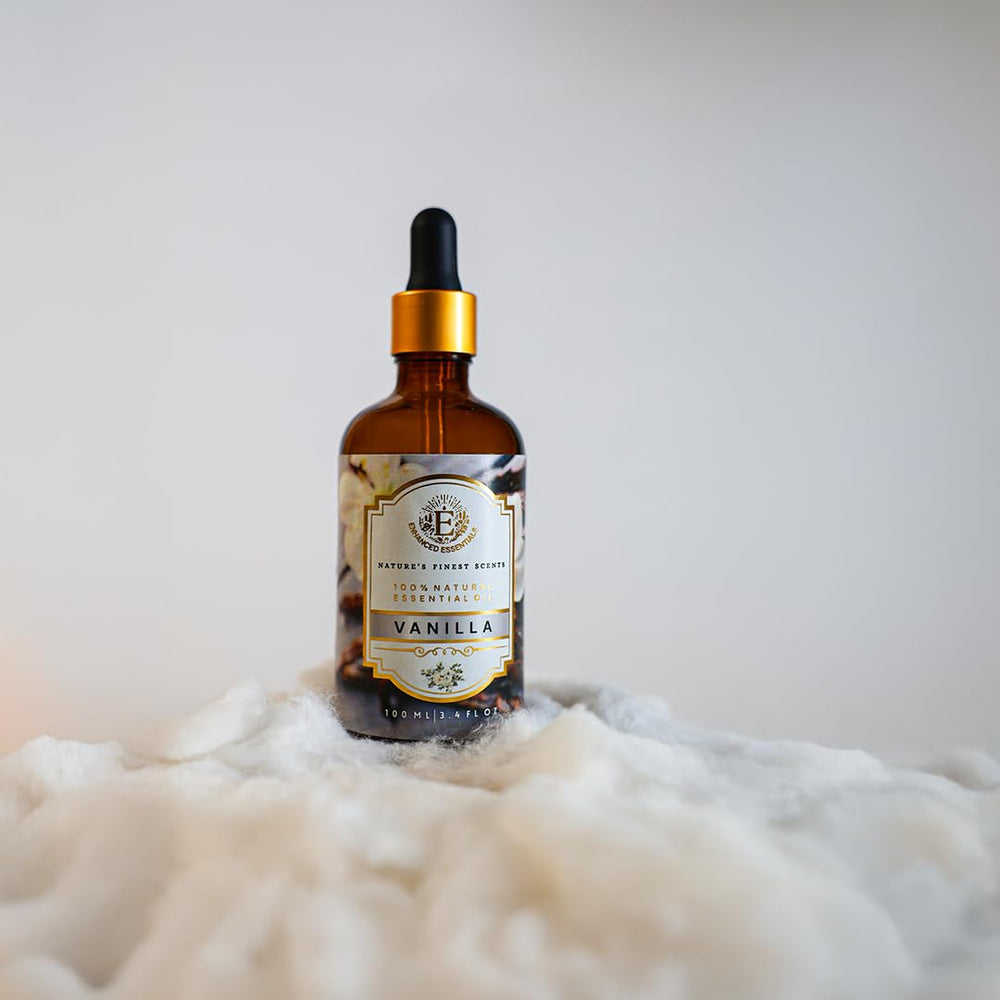 Dropper-equipped Enhanced Essentials Vanilla Oil for precise blending