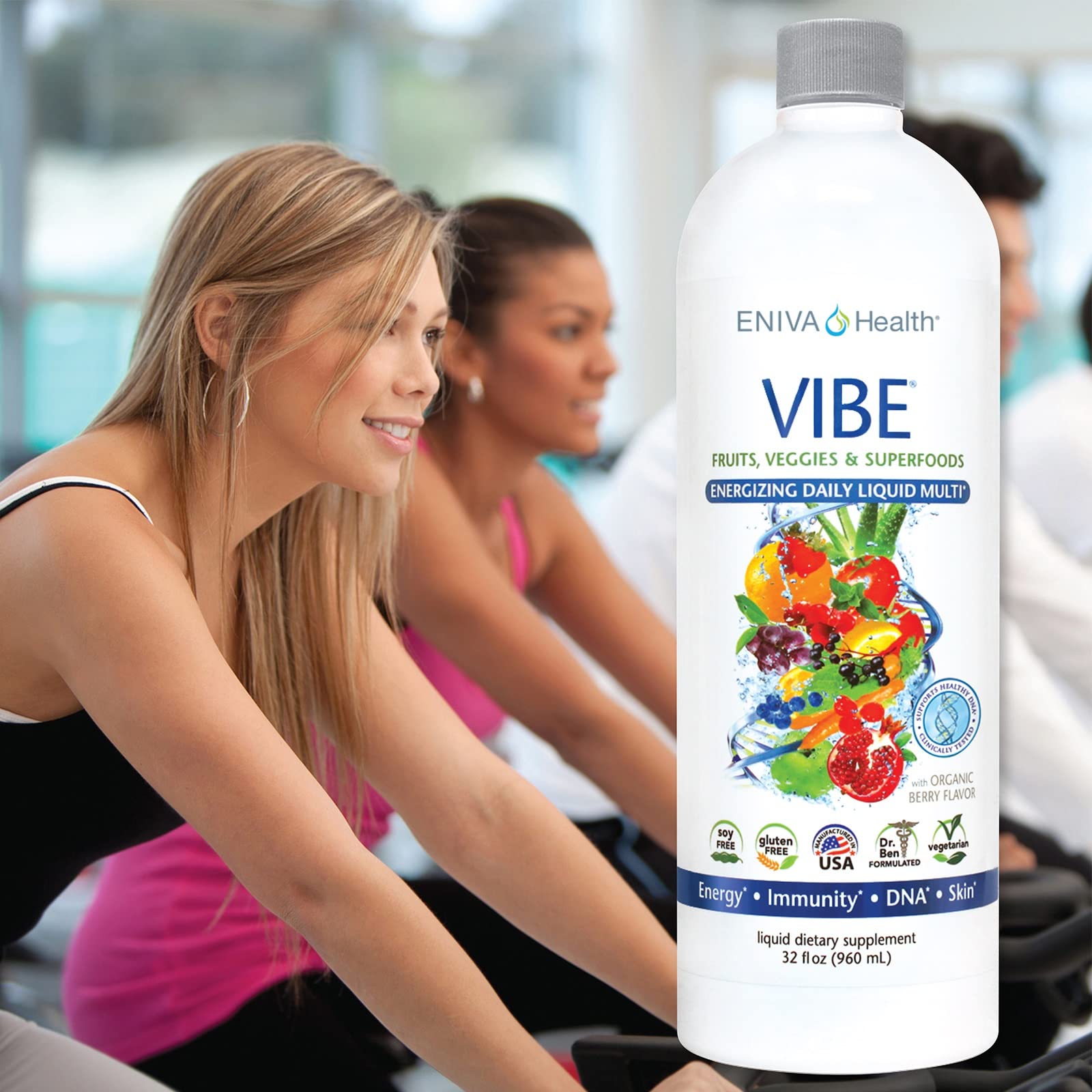 Berry-flavored Vibe served in a glass for daily wellness.