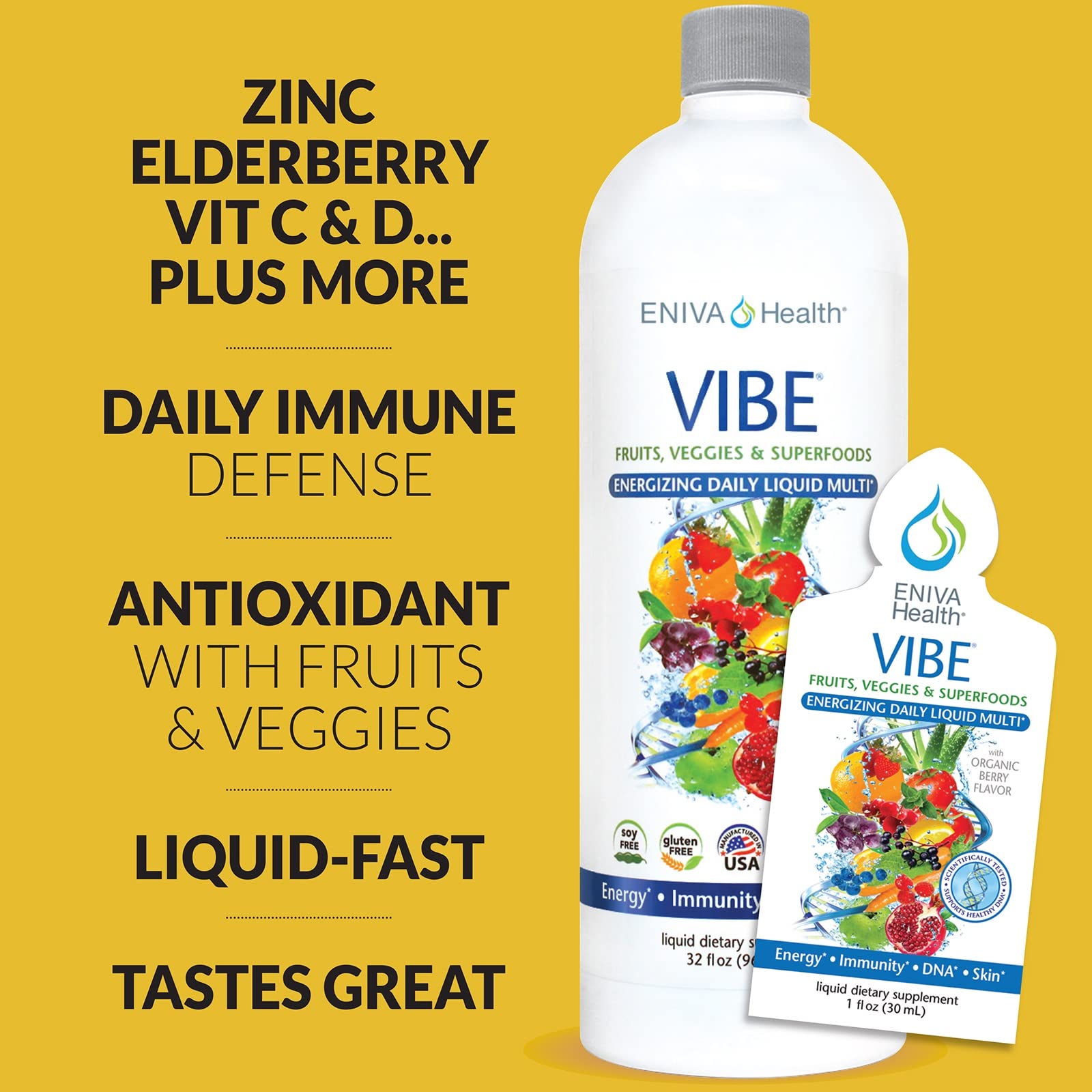 Close-up label highlights 32 vitamins and minerals from natural fruit and veggie sources.