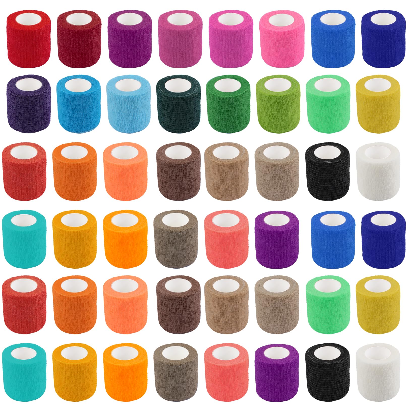 Enjamyo colorful self-adherent bandage wrap in 2in x 5yd rolls for quick athletic wraps.