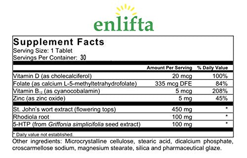 Enlifta 5-HTP and St. John's Wort capsules for natural mood support.