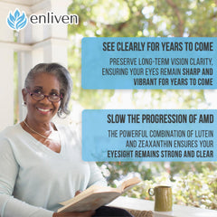 Enliven nutrient blend image shows lutein, zeaxanthin, zinc, vitamins C & E for eye health.
