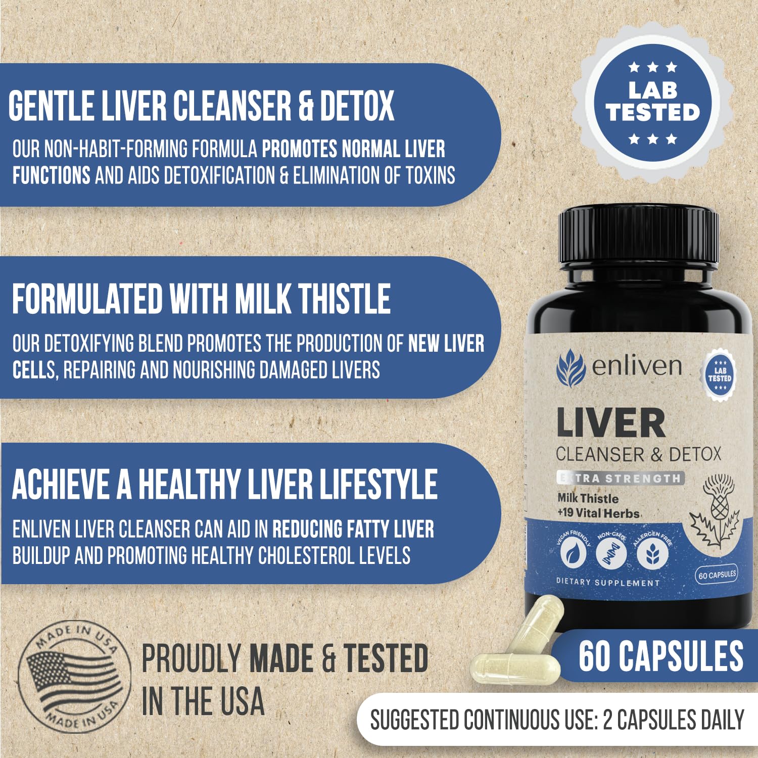 enliven liver cleanse capsules arranged for daily use and regimen