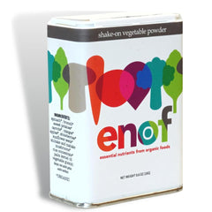 ENOF organic fruit and vegetable powder bottle featuring strawberry and spinach for easy daily nutrition.