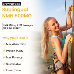 Enprotess NMN packaging highlighting vegan, non-GMO, gluten-free attributes