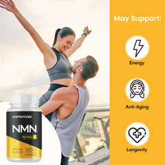 Back label close-up of Enprotess NMN ingredients and purity test