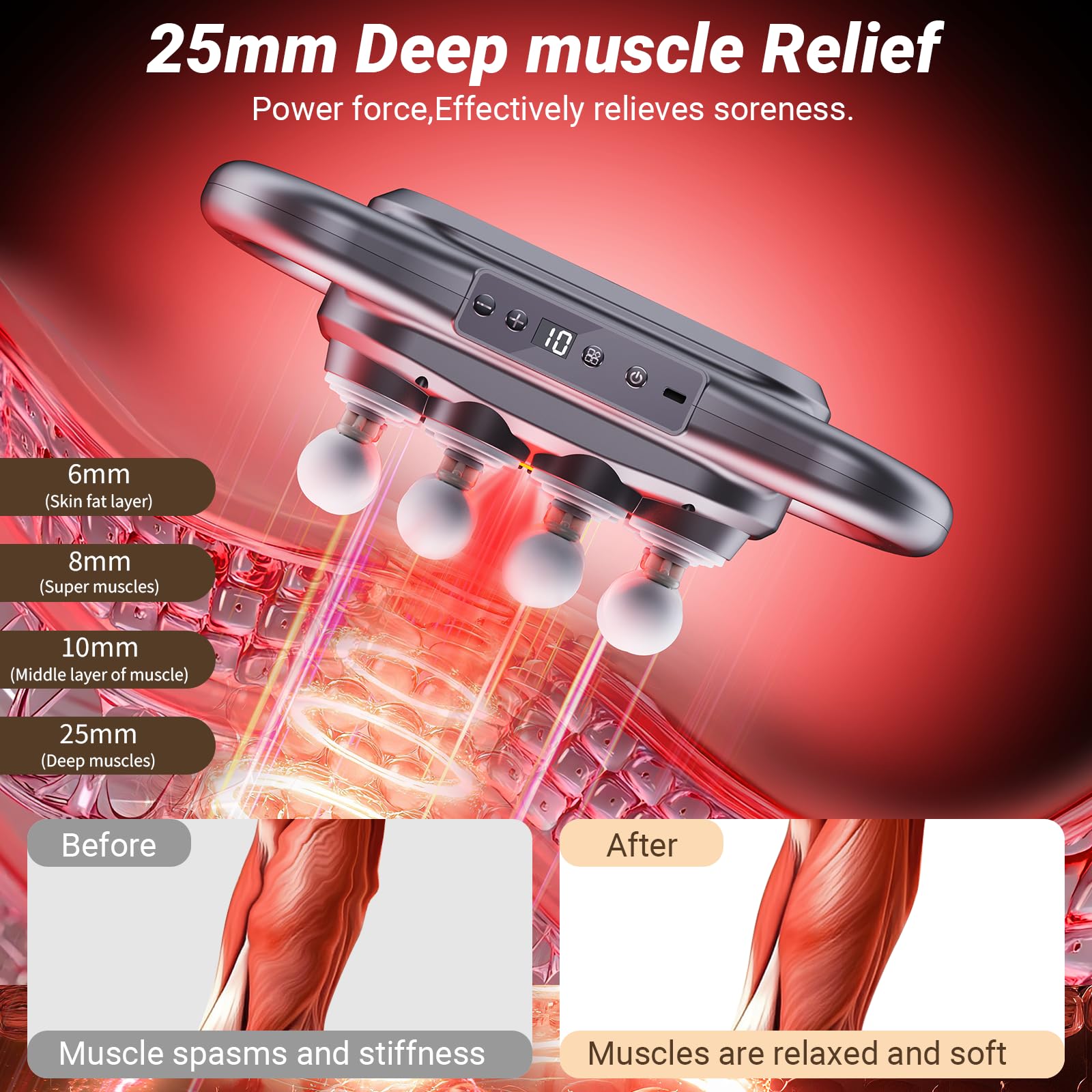 ENRIPRT 16-head massager display shows battery status for quick charging