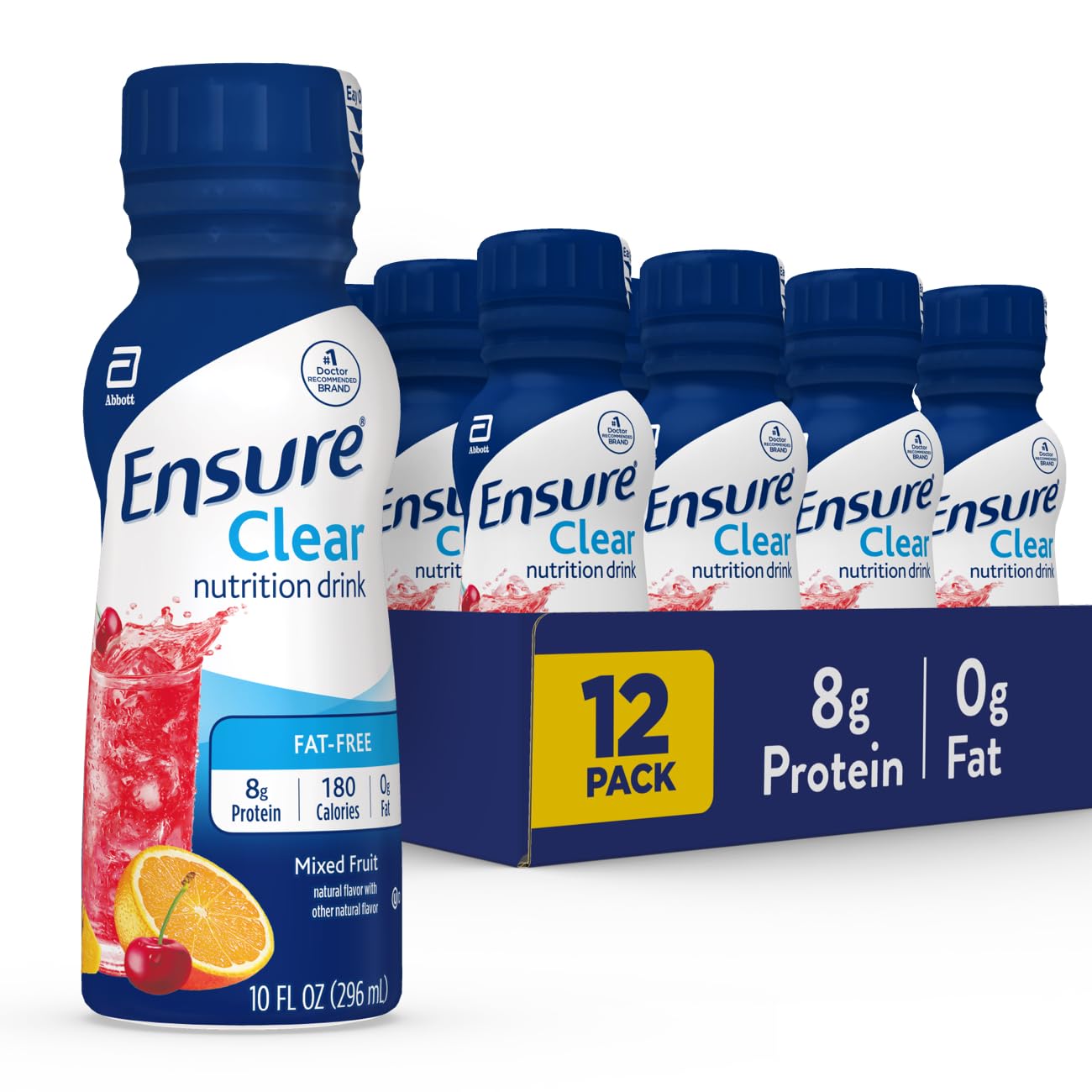 Ensure Clear Blueberry Pomegranate bottle on the go, refreshing protein and vitamin boost.