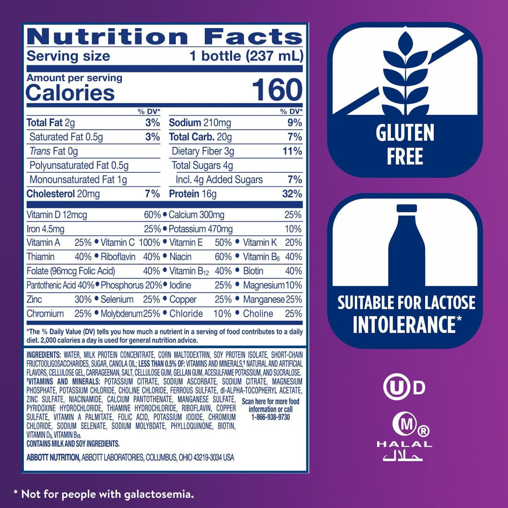 Close-up of Ensure High Protein nutrition panel and nutrients