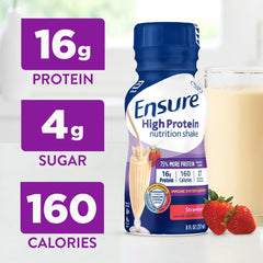Ensure High Protein Strawberry Shake in a glass to accompany a balanced meal.