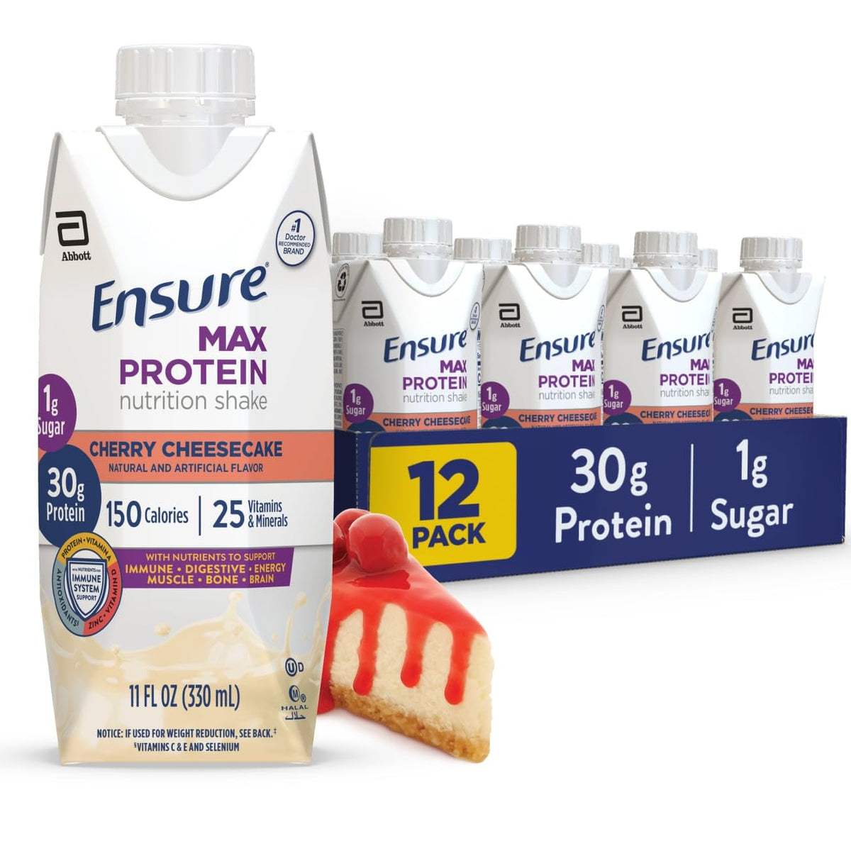 Ensure Max Protein Cherry Cheesecake bottle, ready-to-drink shake for muscle support
