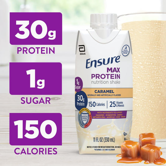 Pouring Ensure Max Protein Shake caramel for easy post-workout fueling