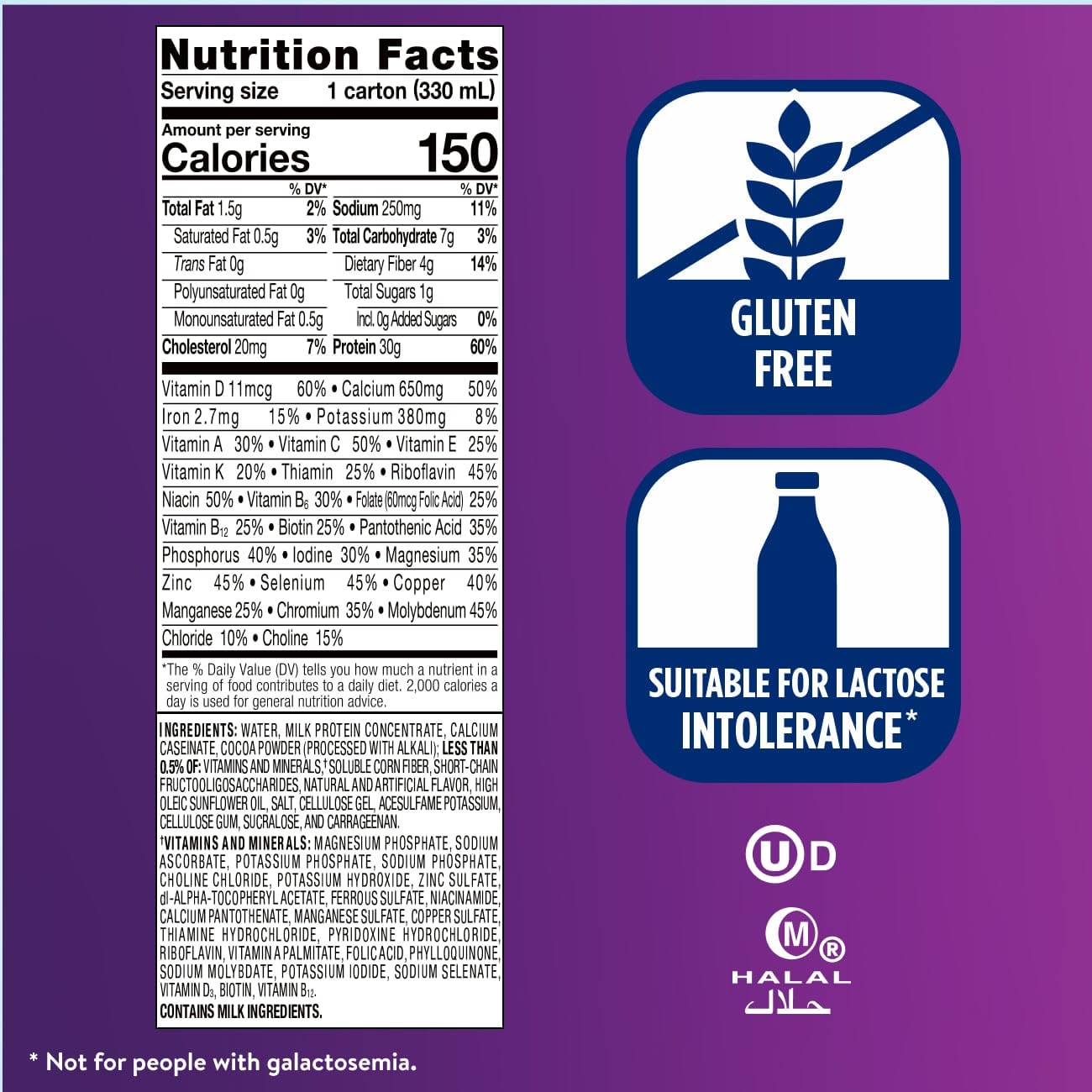 Nutrition panel on Ensure Max Protein Shake milk chocolate reveals vitamins and minerals