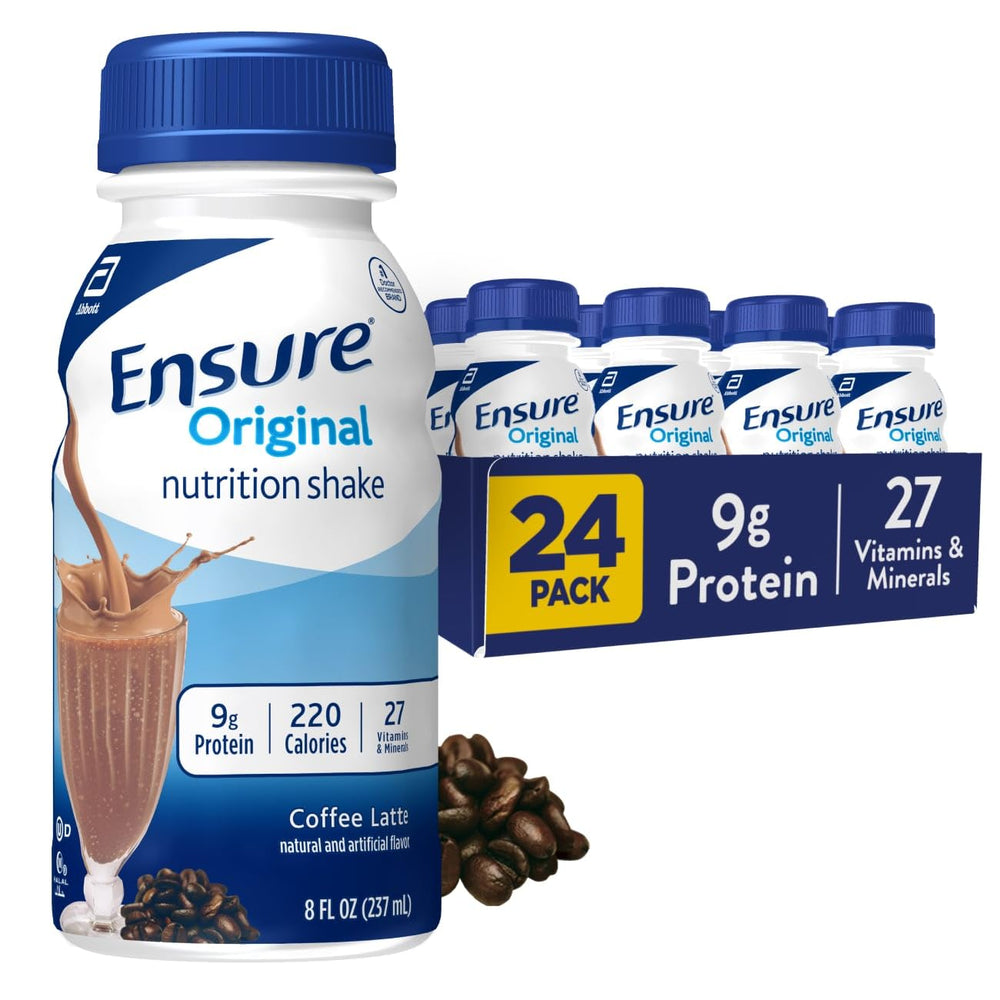 Ensure Original Coffee Latte bottle ready-to-drink with balanced nutrition for on-the-go meals