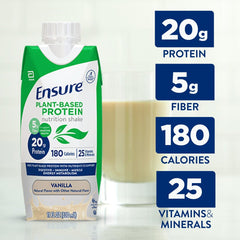 Close-up of Ensure vanilla label with protein per serving detail