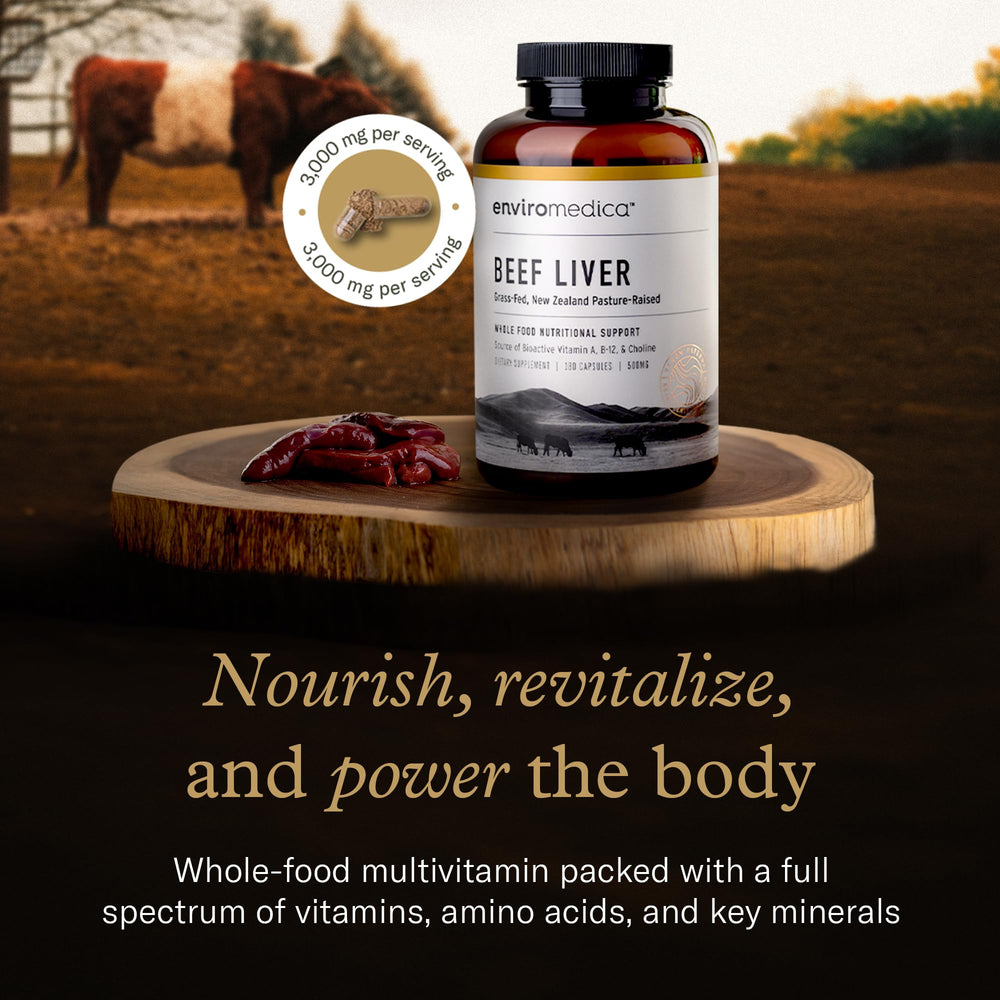 Enviromedica label closeup highlights New Zealand pasture beef liver capsules