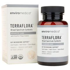 Enviromedica Terraflora bottle label highlights digestion support for busy days.
