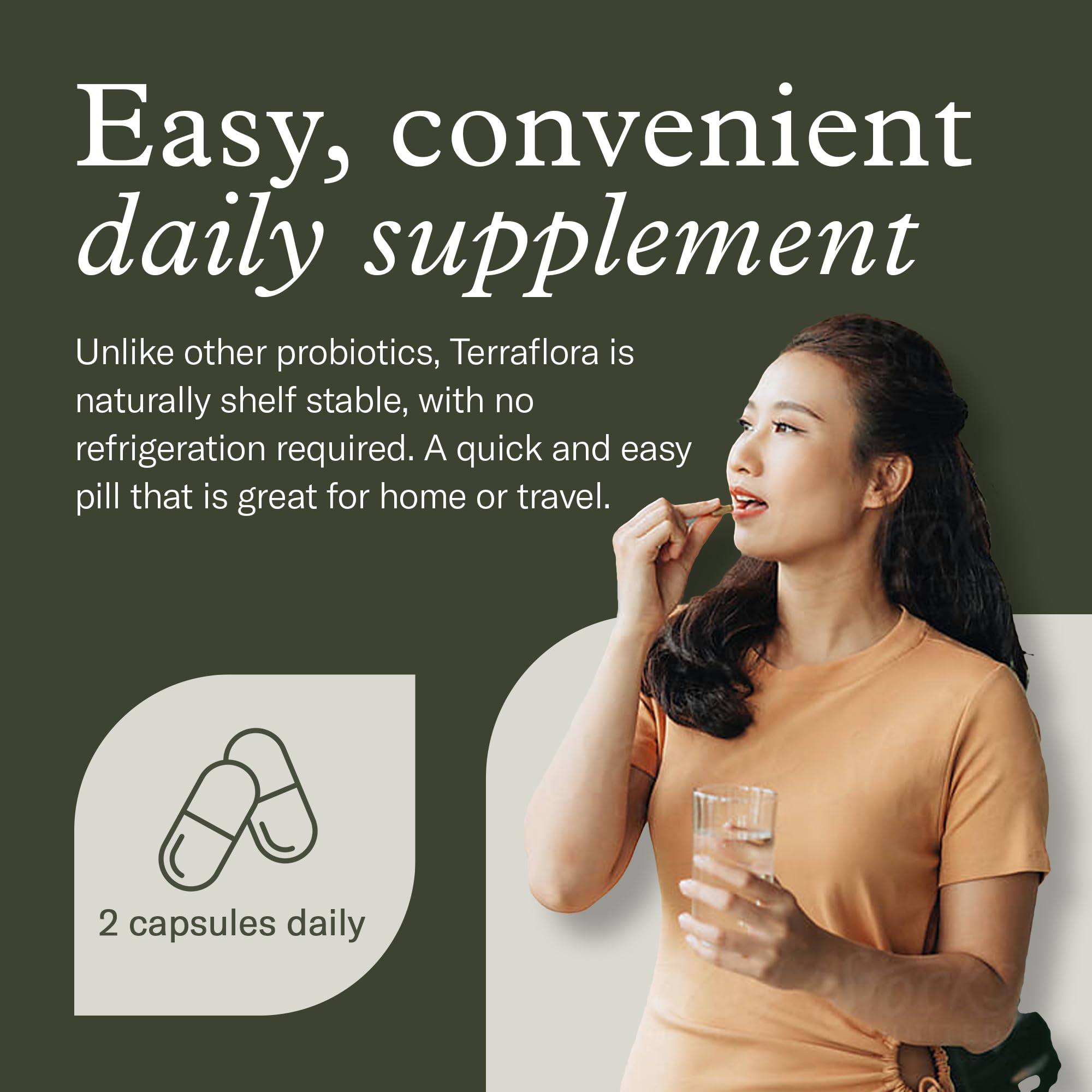 Enviromedica Terraflora Daily Care spore capsule close-up signals stable, easy dosing.