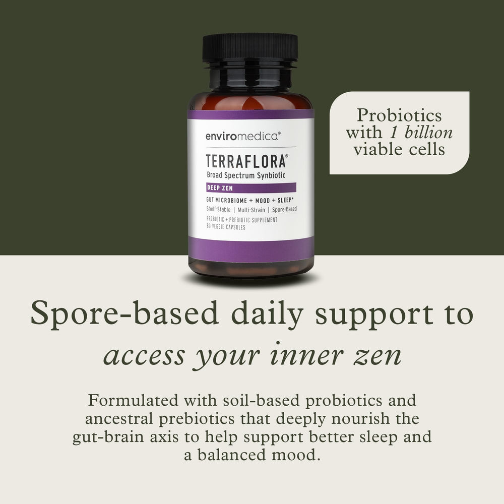 Terraflora Deep Zen spore probiotic capsules designed for resilient digestion.