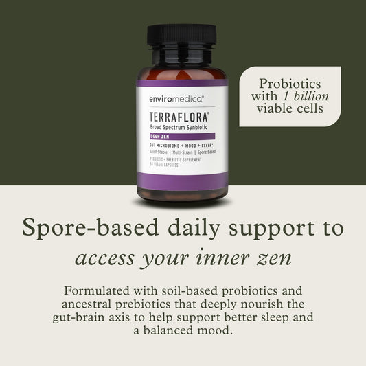 Terraflora Deep Zen spore probiotic capsules designed for resilient digestion.