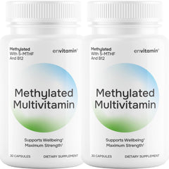 Envitamin methylated multivitamin bottle, clear packaging supports daily wellness