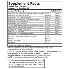Envitamin methylated multivitamin label closeup, highlights L methylfolate