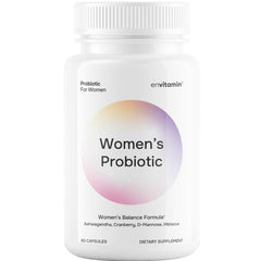 Envitamin Women Balance probiotic bottle on table supports daily gut balance