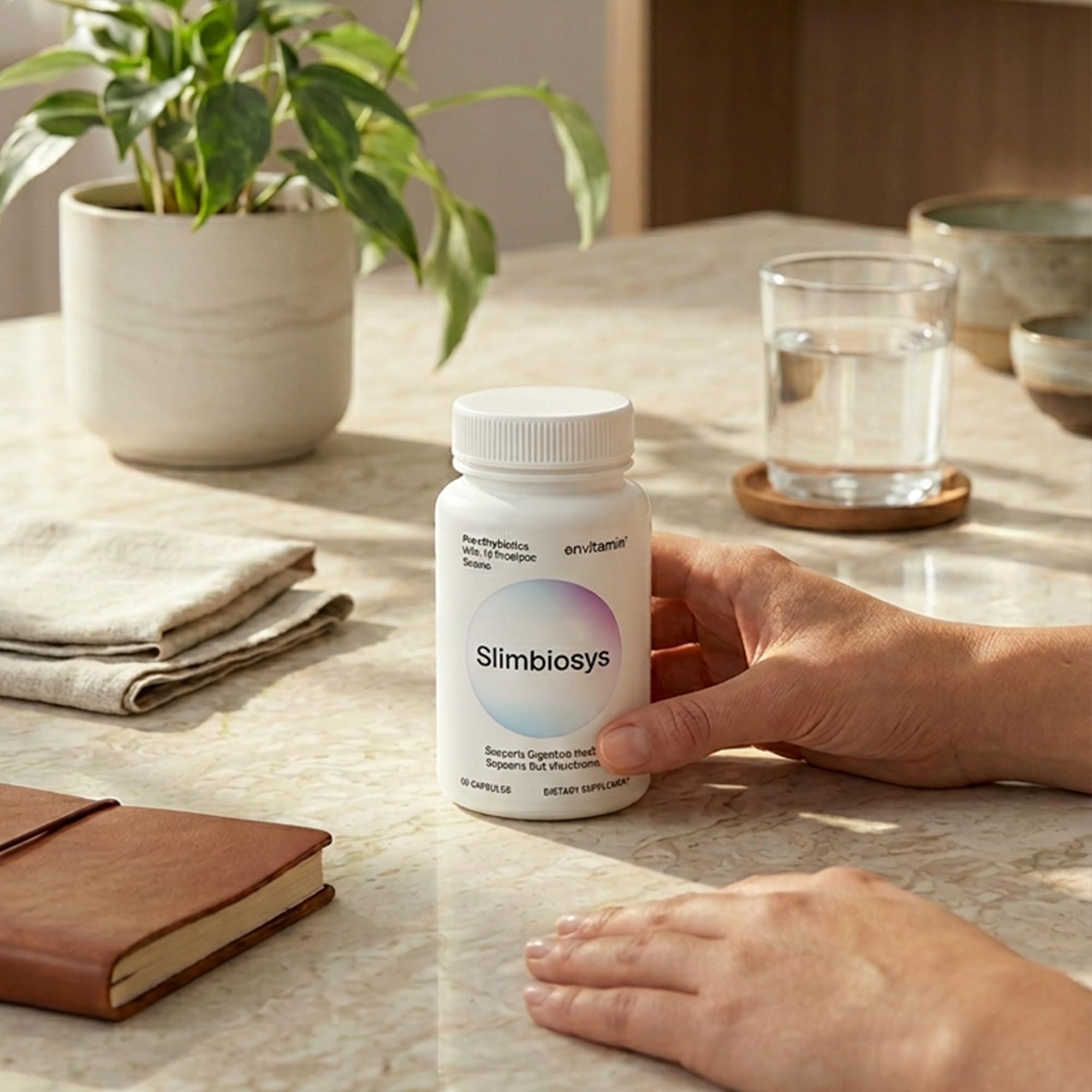 Envitamin Slimbiosys graphic highlights 13 strains for gut flora diversity.