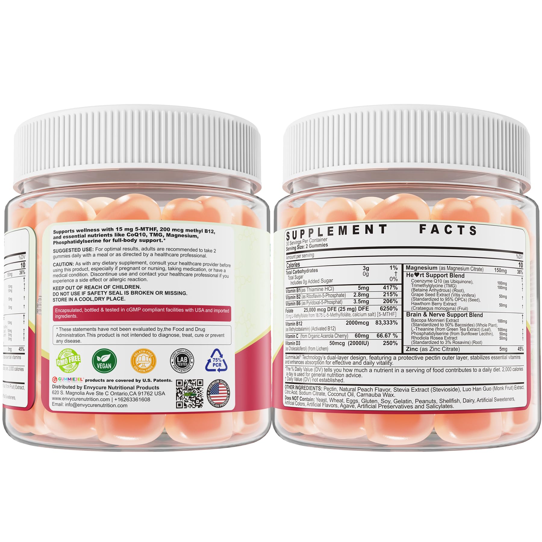 EnvyCure 60-count bottle shown with glass of water for daily use.