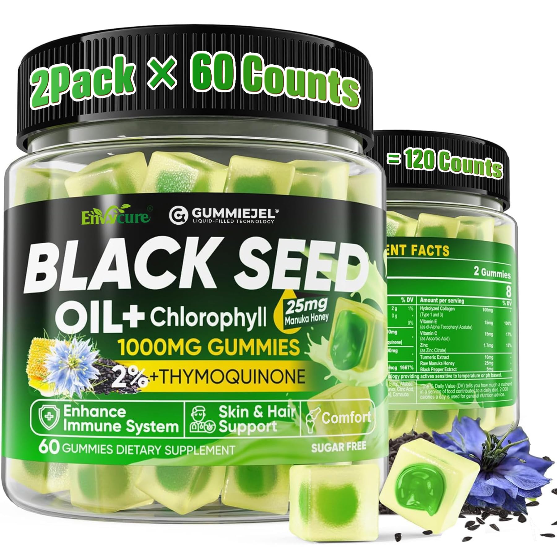 EnvyCure Black Seed Oil Gummies bottle label view for daily wellness support