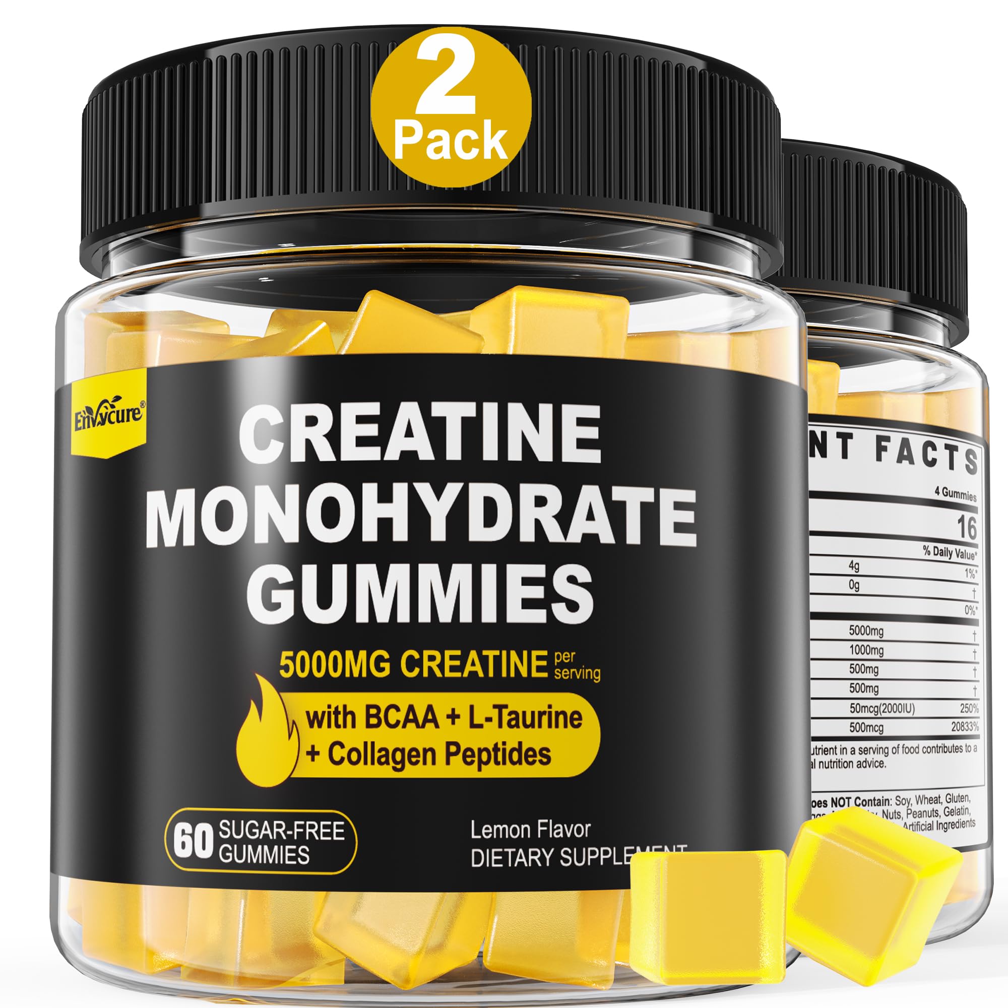 EnvyCure Creatine Monohydrate Gummies lemon bottle display for daily fitness support