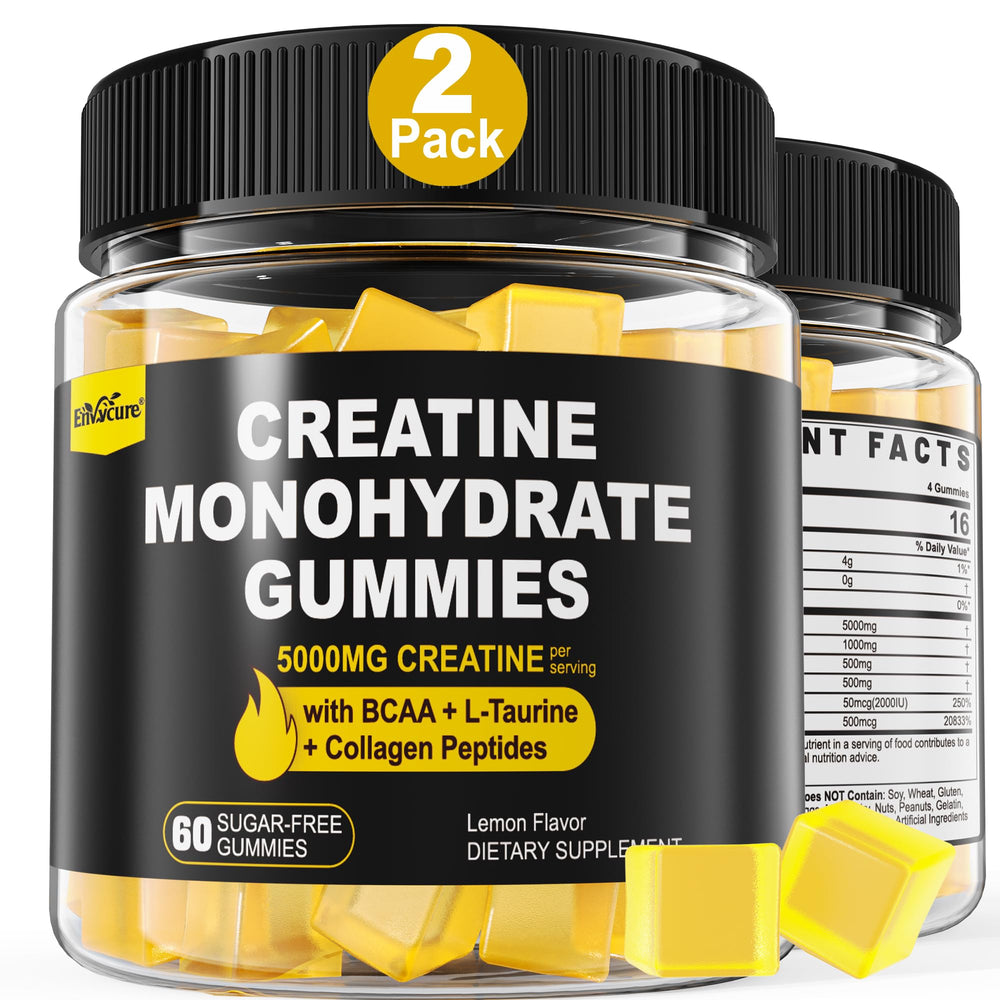 EnvyCure Creatine Monohydrate Gummies lemon bottle display for daily fitness support