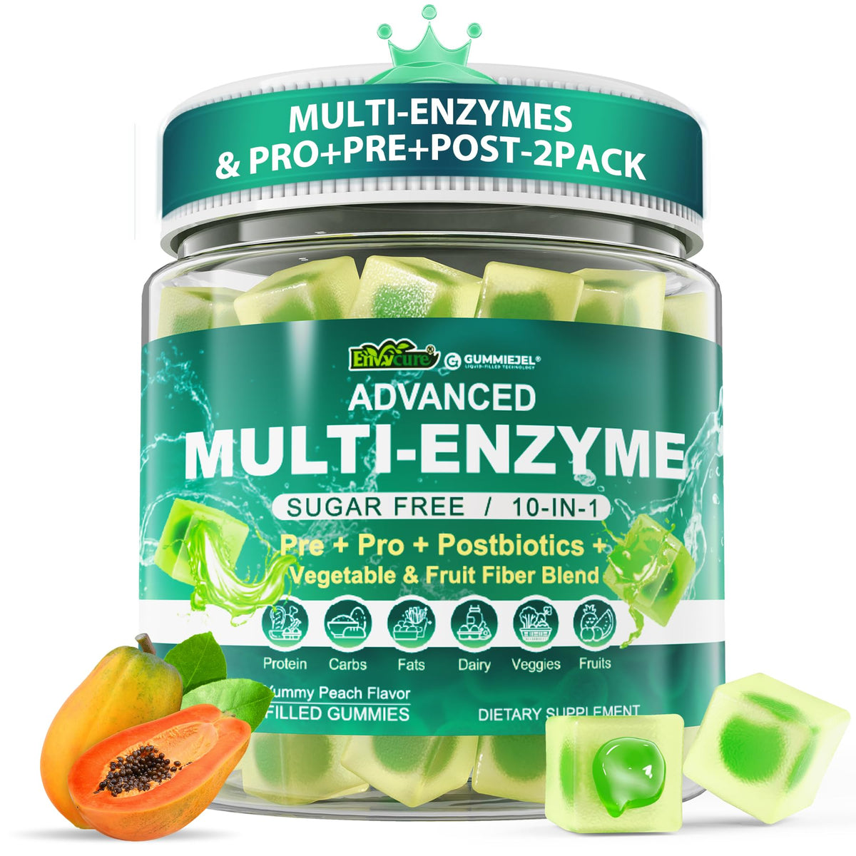 EnvyCure Digestive Enzymes Gummies bottle shows daily gut support potential