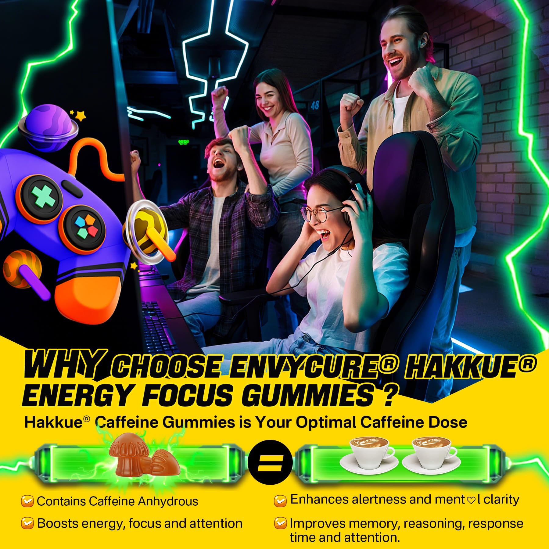 Close-up of EnvyCure Energy Focus Gummies for convenient study and work energy.