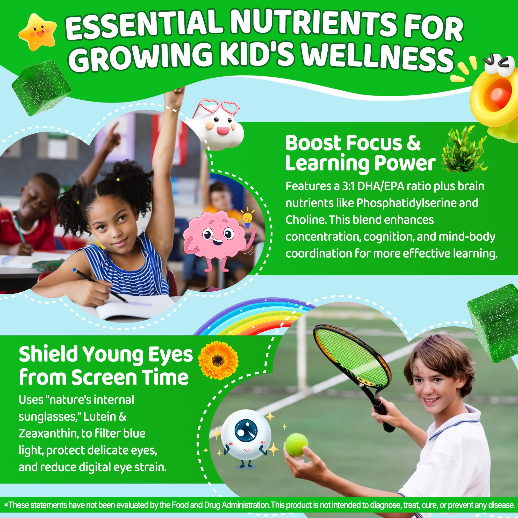 Vitamin D3 and K2 pairing in EnvyCure Kids Super Greens gummies.