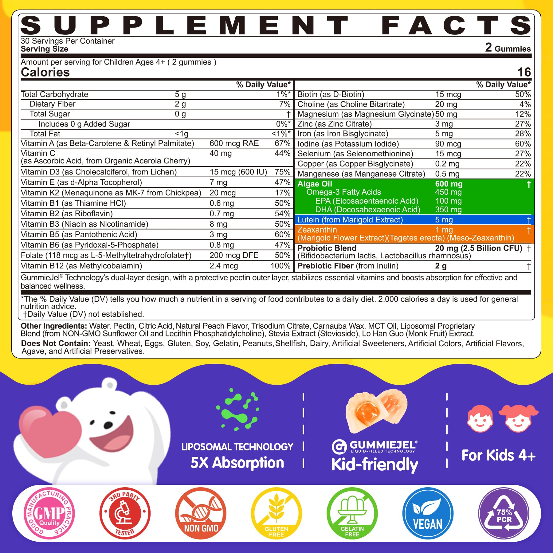 EnvyCure Kids Multivitamin Gummies – Brain focus with liposomal delivery.